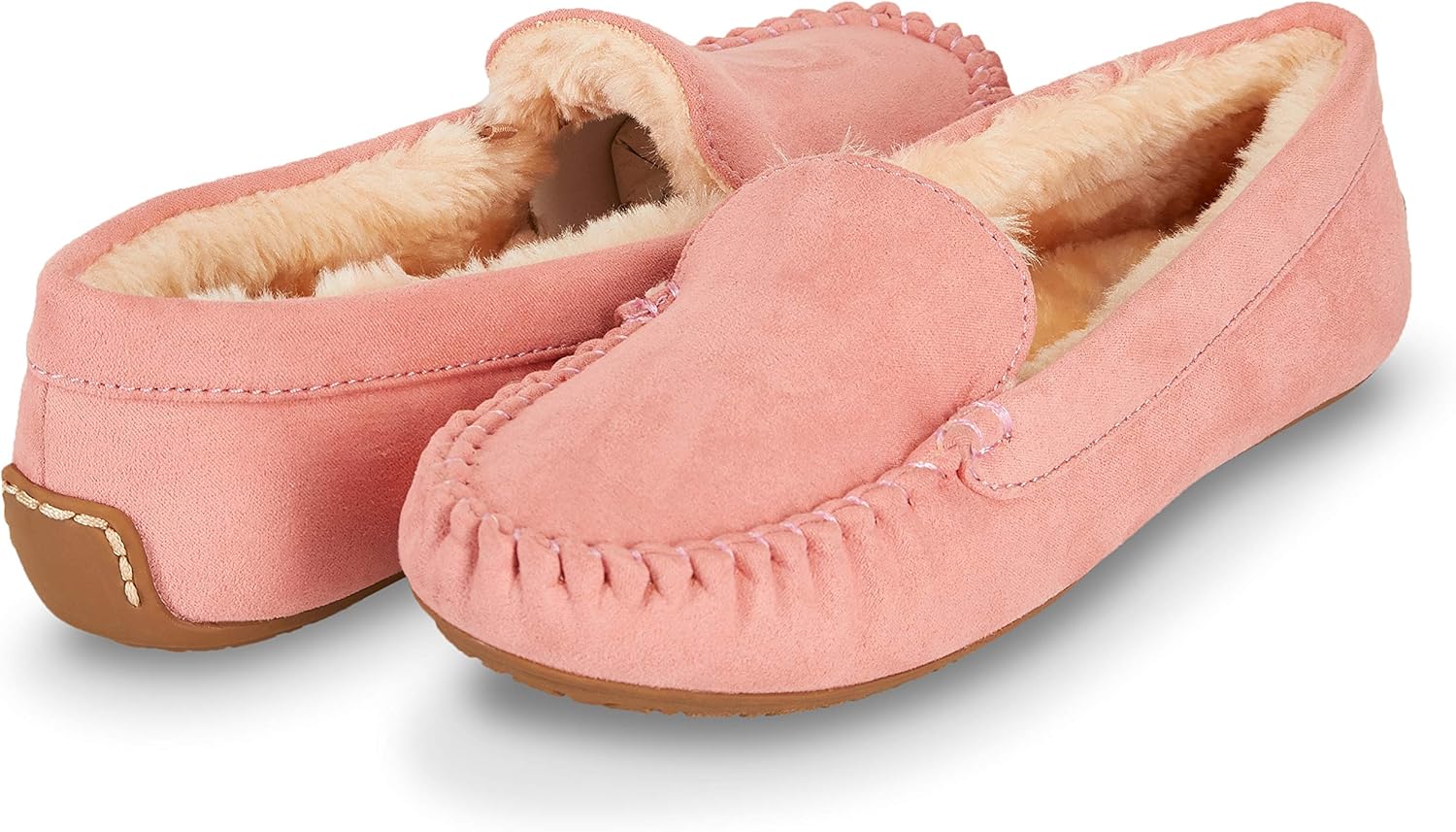 Floopi Womens Indoor/Outdoor Basic Memory Foam Moccasin Slipper W/Faux Fur Collar