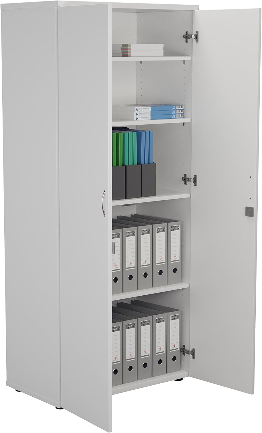 Office Hippo Cupboard With 4 Shelves, Lockable, White, 80 x 45 x 180 cm OHF0009WH - Image 3
