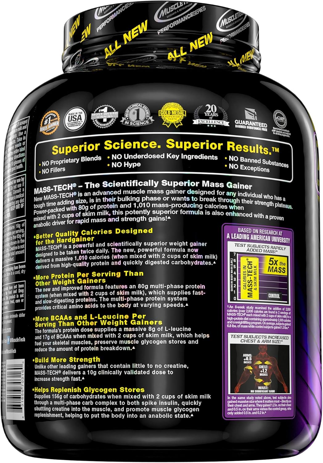 MuscleTech Mass Tech, Scientifically Superior Weight Gain Formula, Vanilla, 7 lbs (3.18kg): Health & Personal Care