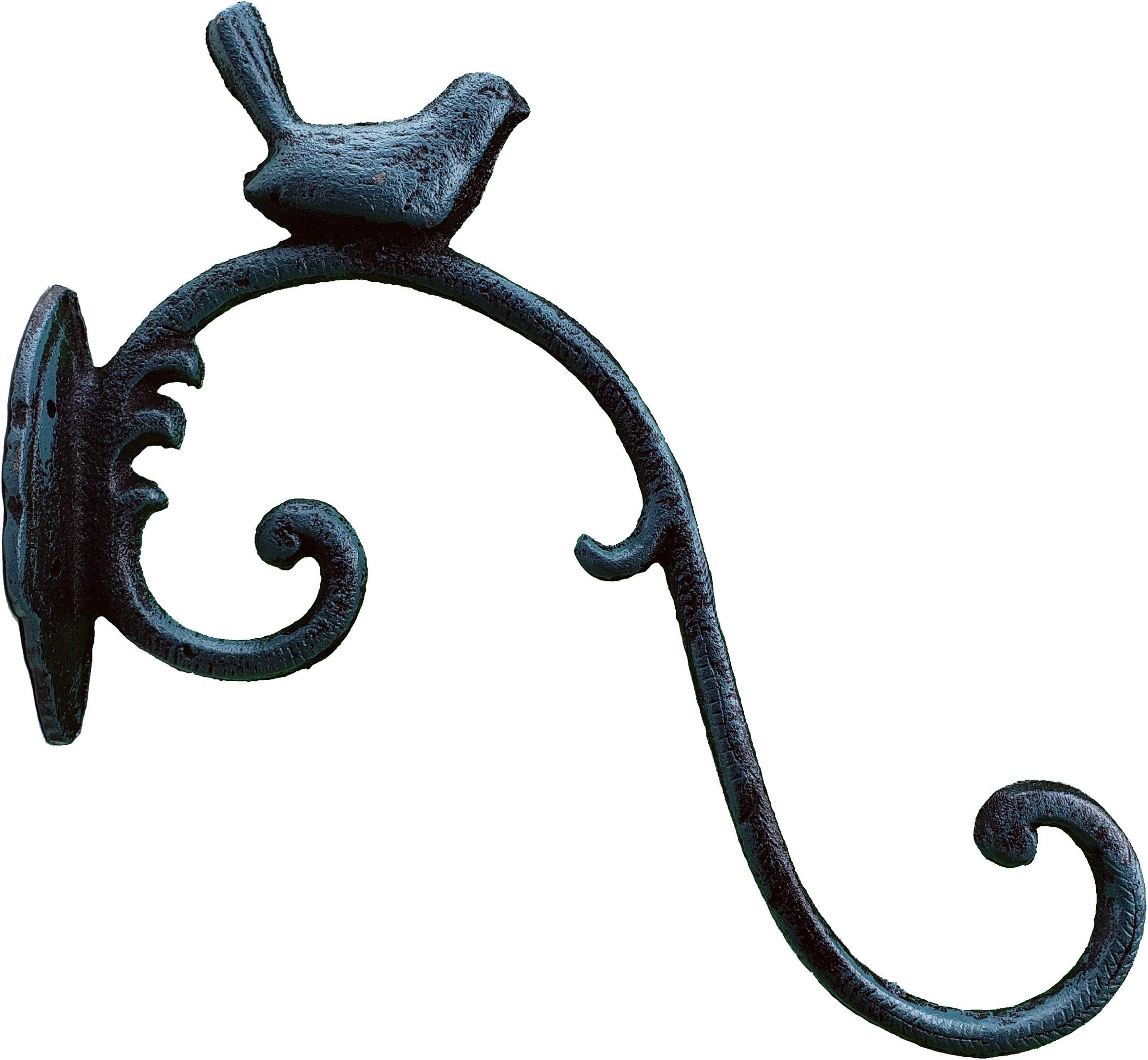 FLAG EMOTES Plant Hanger Hook Bracket Flower Basket Accessory 11" Long Cast Iron Chickadee Bird Design (1, Verdigris)