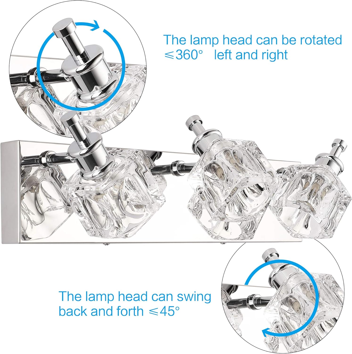PRESDE Vanity Lights Bathroom Fixture Over Mirror 3 Lights LED Modern Chrome Fixtures Crystal Glass Globe - - 