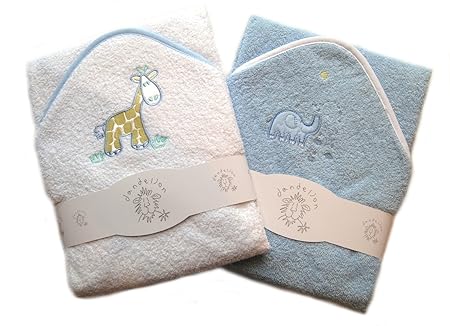 Hochwertiges Baby-Kapuzenbadetuch, 2er-Set, 100 % Baumwolle, mit niedlichen Tierapplikationen Gr. Säugling, blau