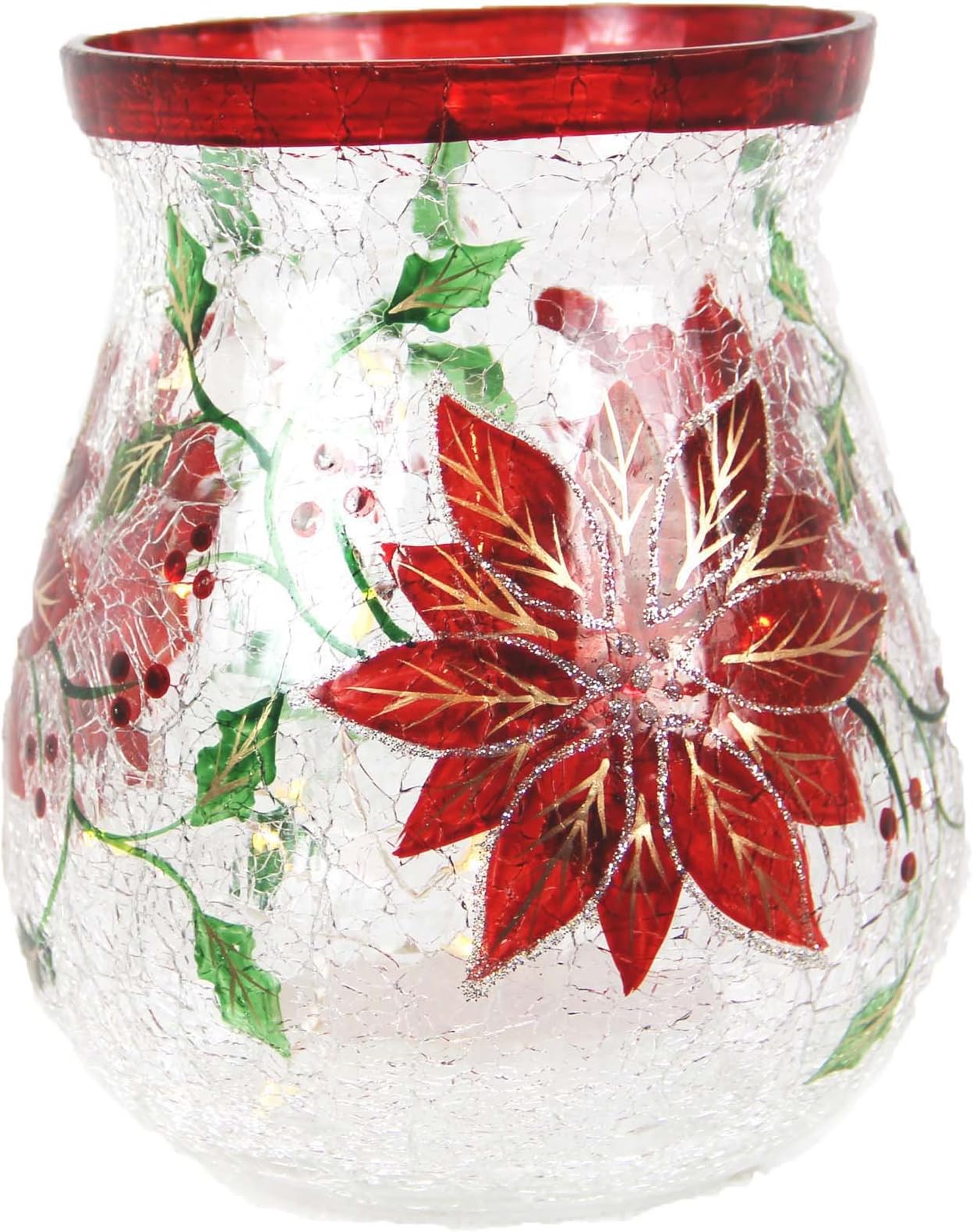 The Wildflower Company 11258 Glass Poinsettia LED Hurricane Vase