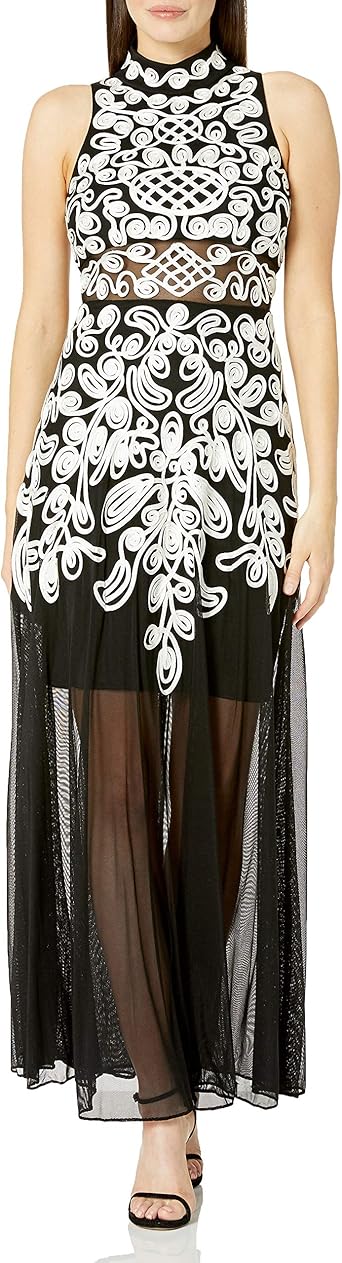 betsy & adam embellished embroidered gown
