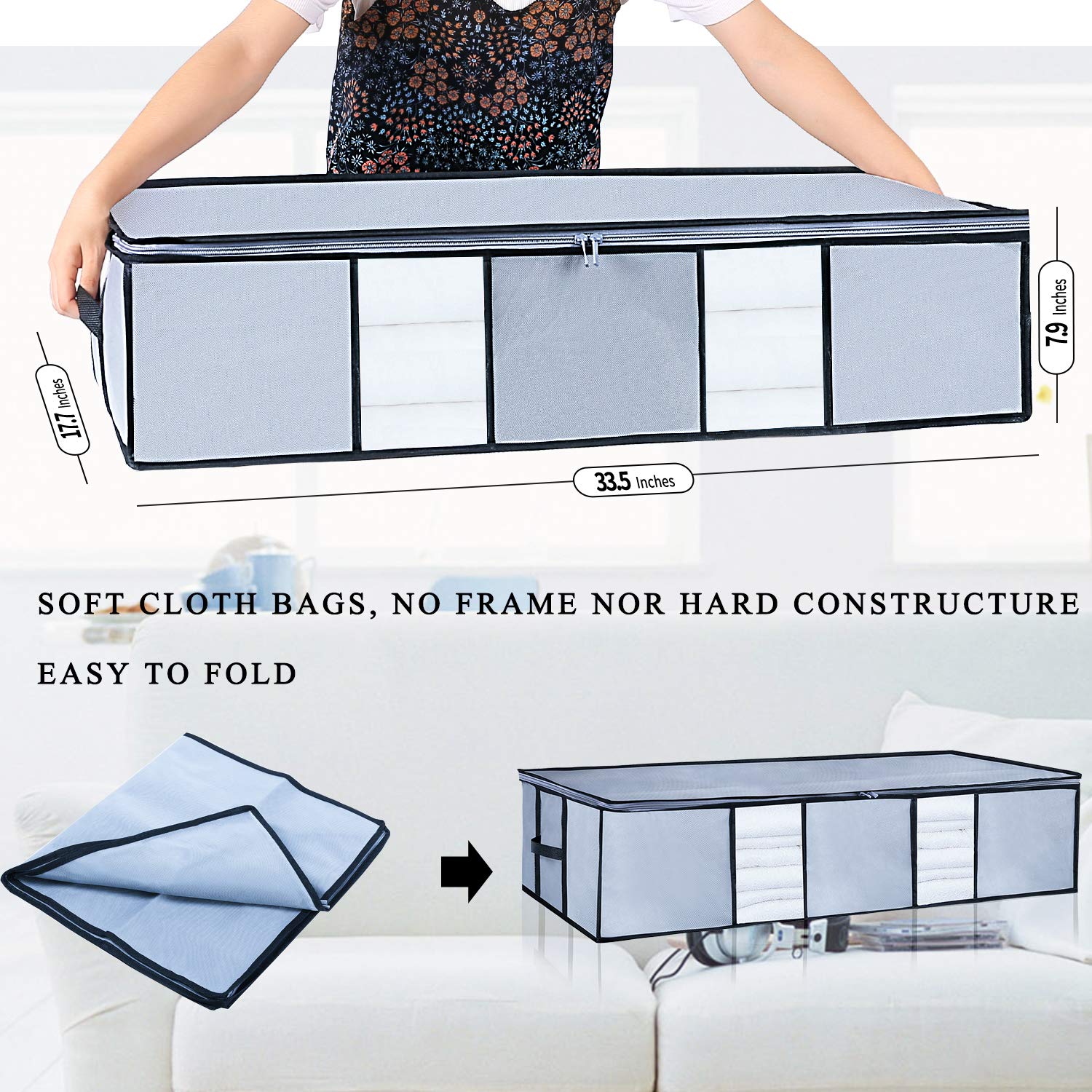 Foldable Zippered Under The Bed Storage BagsSoft Breathable AntiMold