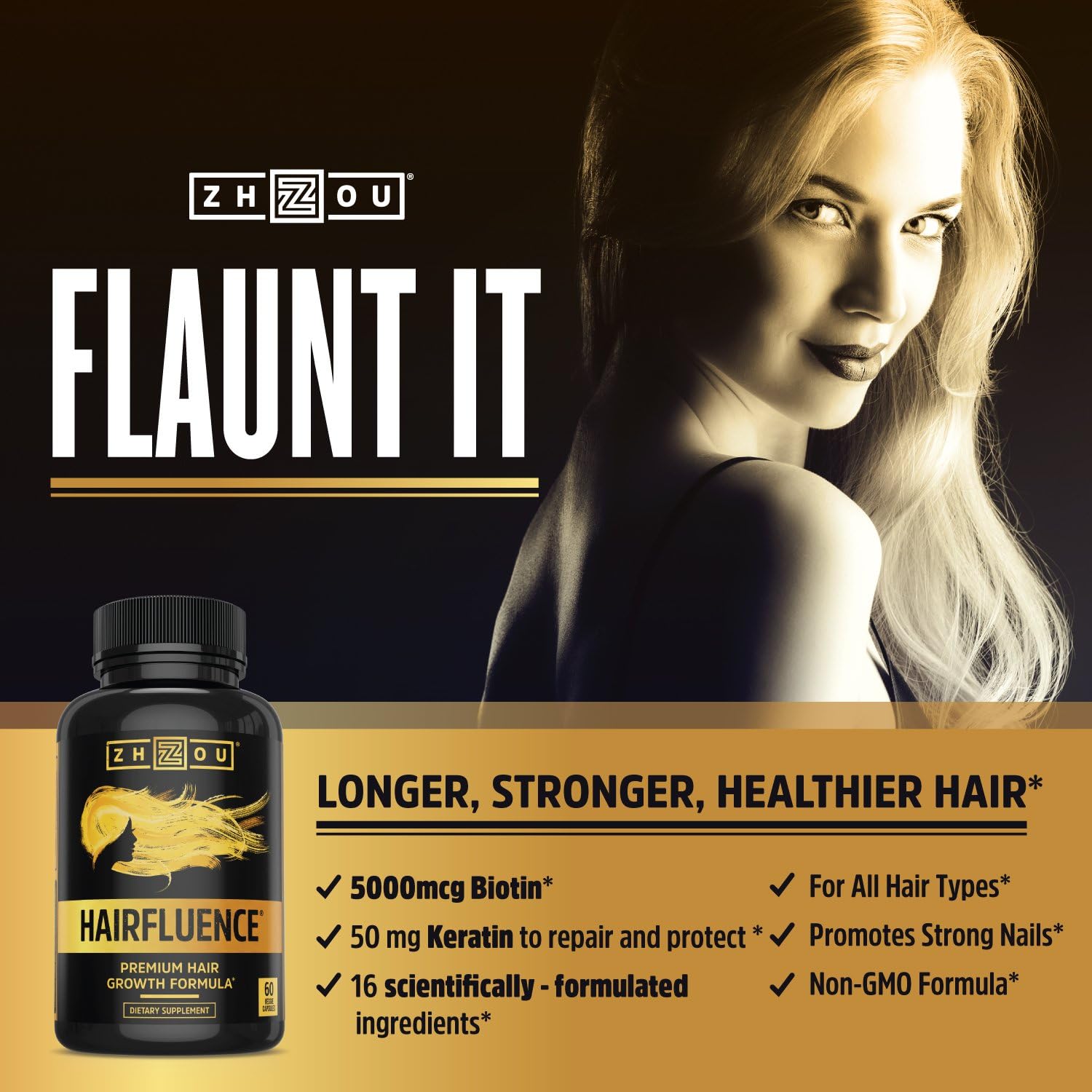 HAIRFLUENCE - Hair Growth Formula For Longer, Stronger, Healthier Hair - Scientifically Formulated with Biotin, Keratin, Bamboo & More! - For All Hair Types - Veggie Capsules: Health & Personal Care