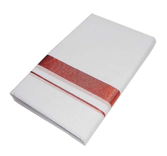 Pure Cotton White Dhoti / Kassavu Double Mundu (Available Border / Kara Selection) (Copper)