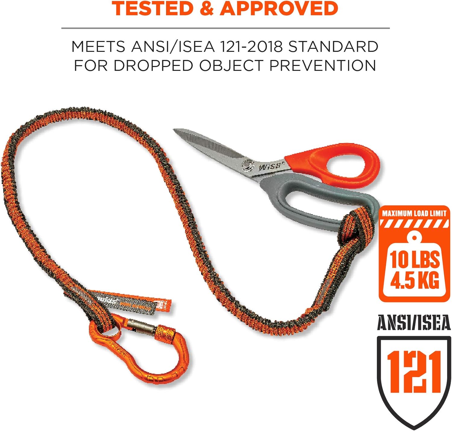 Ergodyne Squids 3100F(x) Tool Lanyard, Shock Absorbing with Self-Locking Carabiner and Loop End, Tool Weight Capacity 10lbs - - 