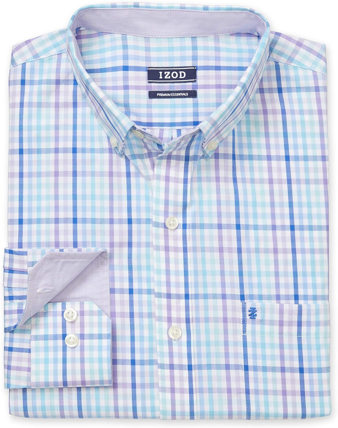 IZOD Men's Button Down Long Sleeve Stretch Performance Gingham Shirt at  Men’s Clothing store