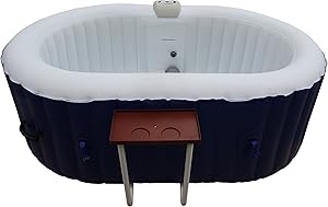 ALEKO HTIO2BLD Oval Inflatable Hot Tub Spa with Drink Tray and Cover, 2 Person Portable Hot Tub - 145 Gallon Dark Blue