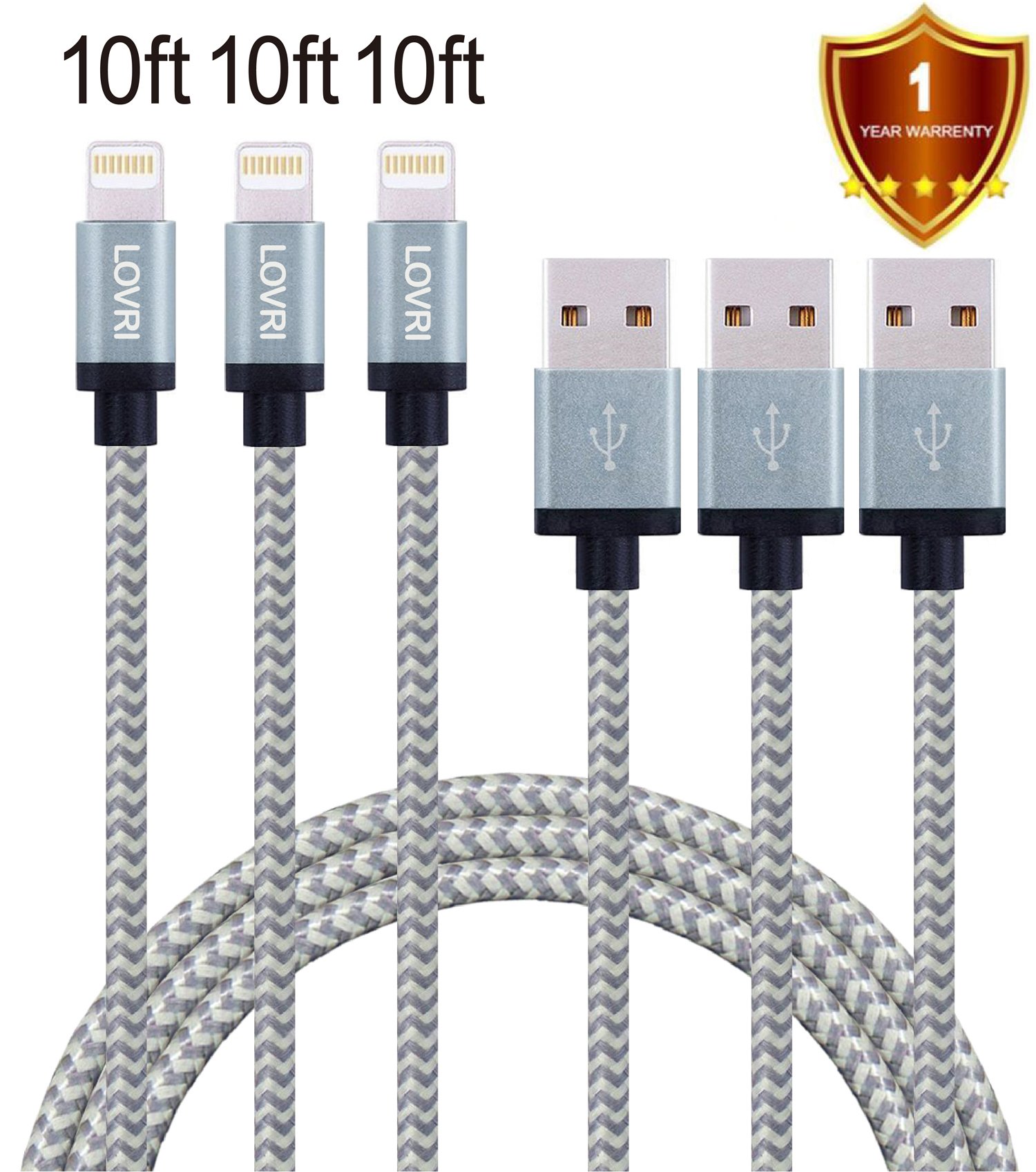 Lovri 3 Pack 10Ft Nylon Braided 8Pin Lightning To Usb Cable Charging And Sync.. 19 81%2BZm5rM3yL