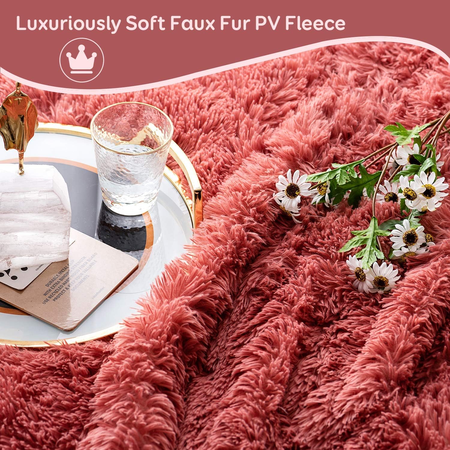 BUZIO Shaggy Faux Fur Weighted Blanket 6.8kg,Super Soft Plush Fleece