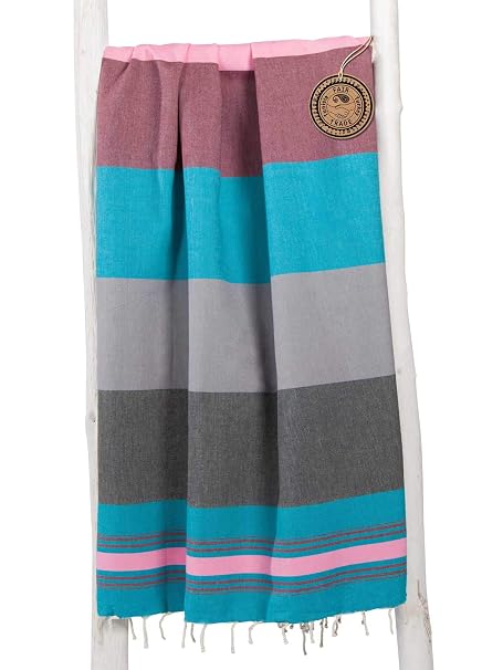 Fouta Drap De Hammam Xl Casablanca 100x190 Cm Grande Serviette De Plage 100 Coton Fair Trade Modèle Unique De Zusenzomer Noir Rose Petrol