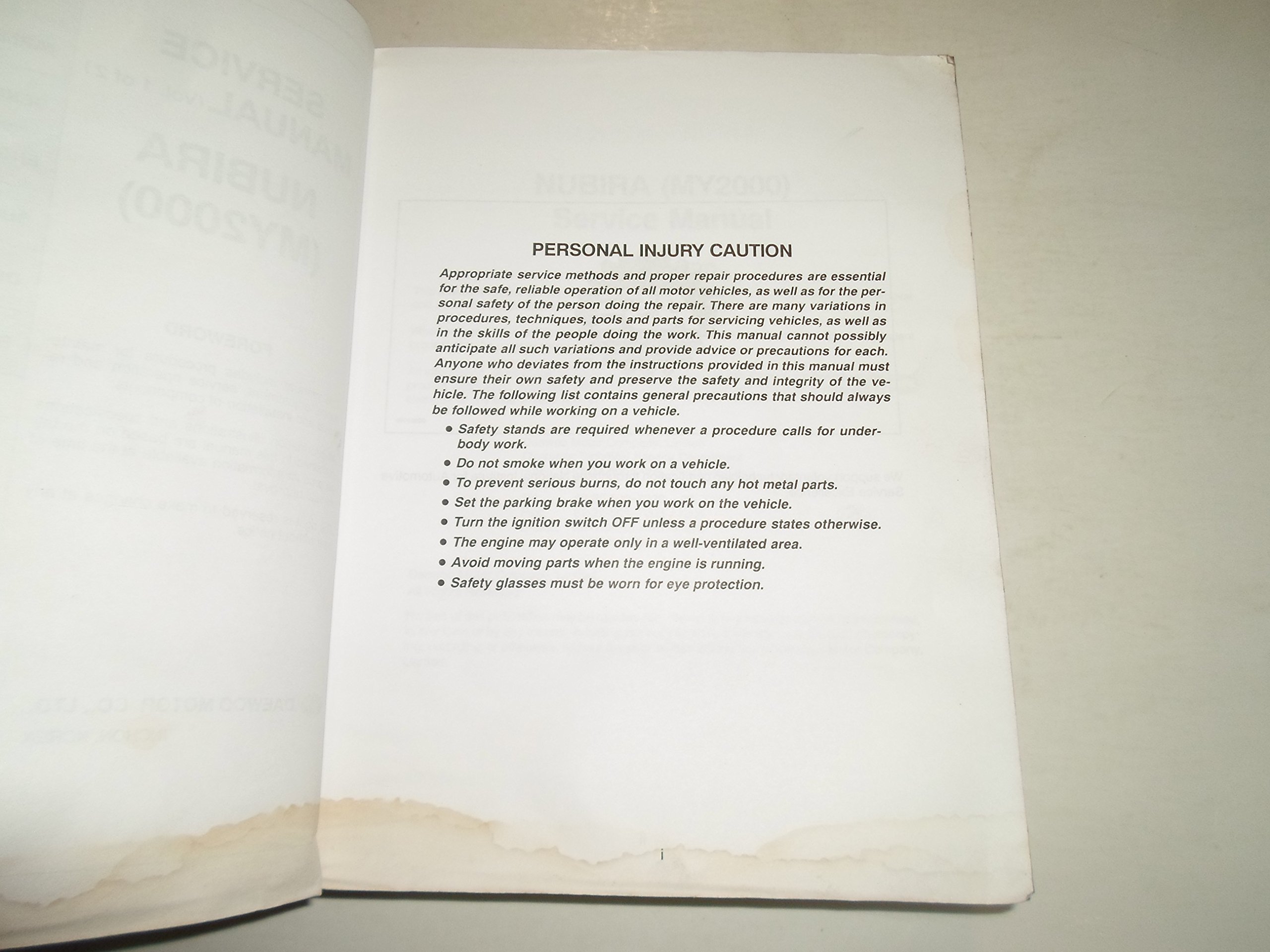 2000 DAEWOO Nubira Service Repair Shop Manual Volume 1 of 2 WATER DAMAGED:  DAEWOO: Amazon.com: Books
