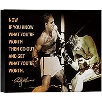SIGNWIN Canvas Wall Art Rocky Marciano with Boxing Gloves Knockout in Black and White Inspirational Quotes Photography Industrial Urban for Living Room, Bedroom, Office - 12x18 inches