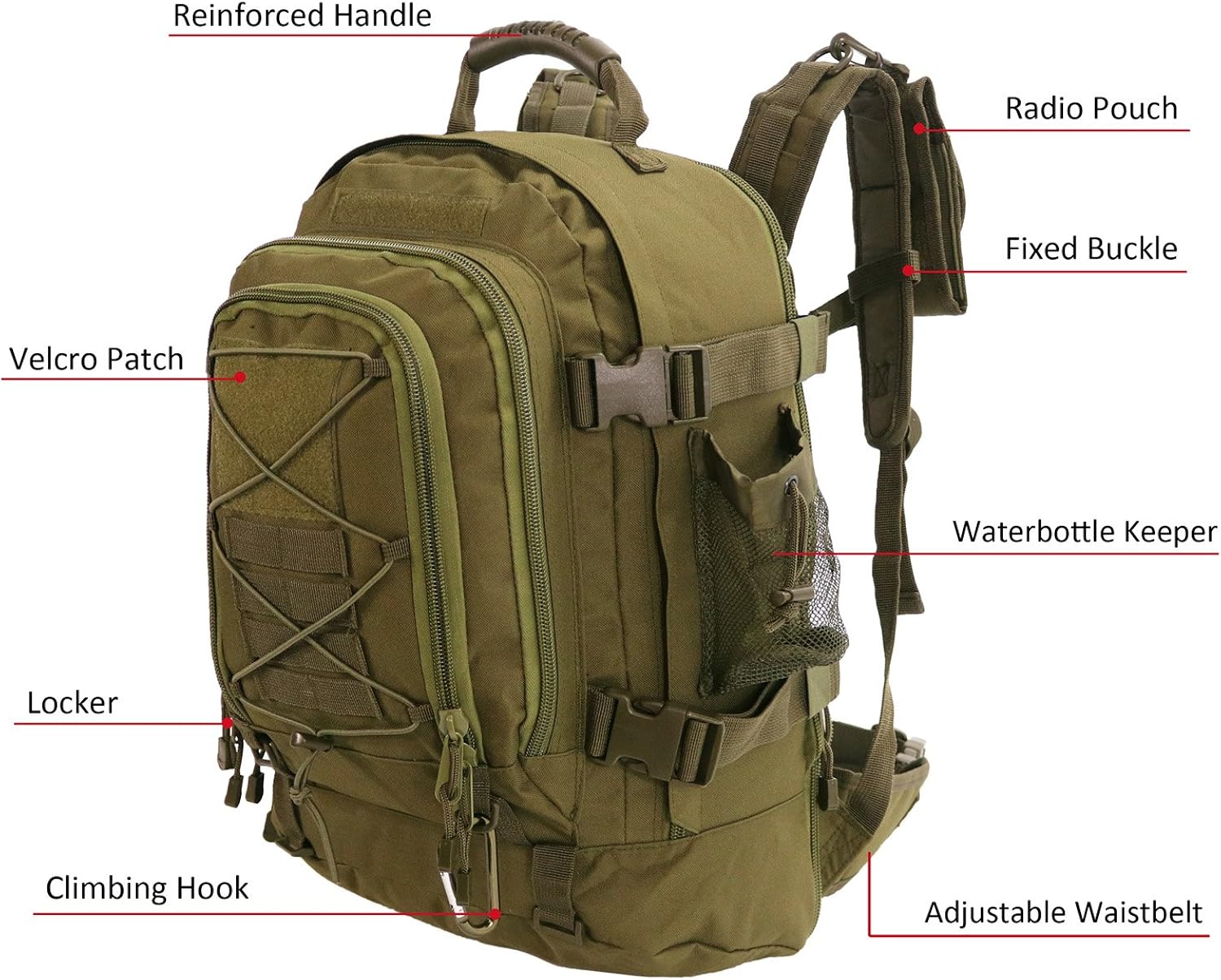 ARMYCAMOUSA 40L Outdoor Expandable Tactical Backpack Military Sport Camping Hiking Trekking Bag (OD Green 08001A) : Sports & Outdoors