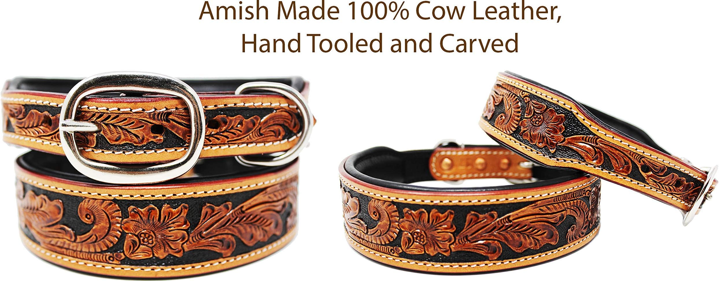 PRORIDER XSmall 9''- 13'' Hand Tooled Dog Puppy Collar Cow Leather Amish Made USA 6022