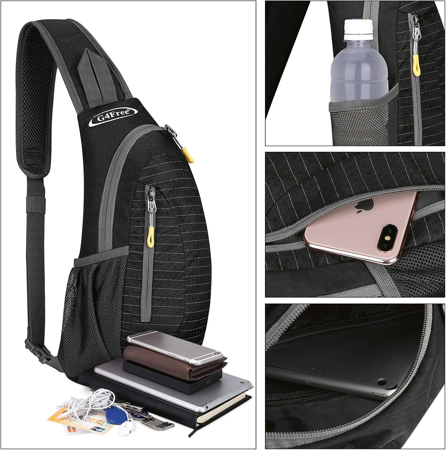 G4Free Sling Bags Men Shoulder Backpack Small Cross Body Chest Sling Backpack (Black) : Clothing
