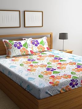 MAFATLAL 180 TC Cotton Double Bed Sheet with 2 Pillow Cover - Queen, Blue (HFBSOSDLAS1092)