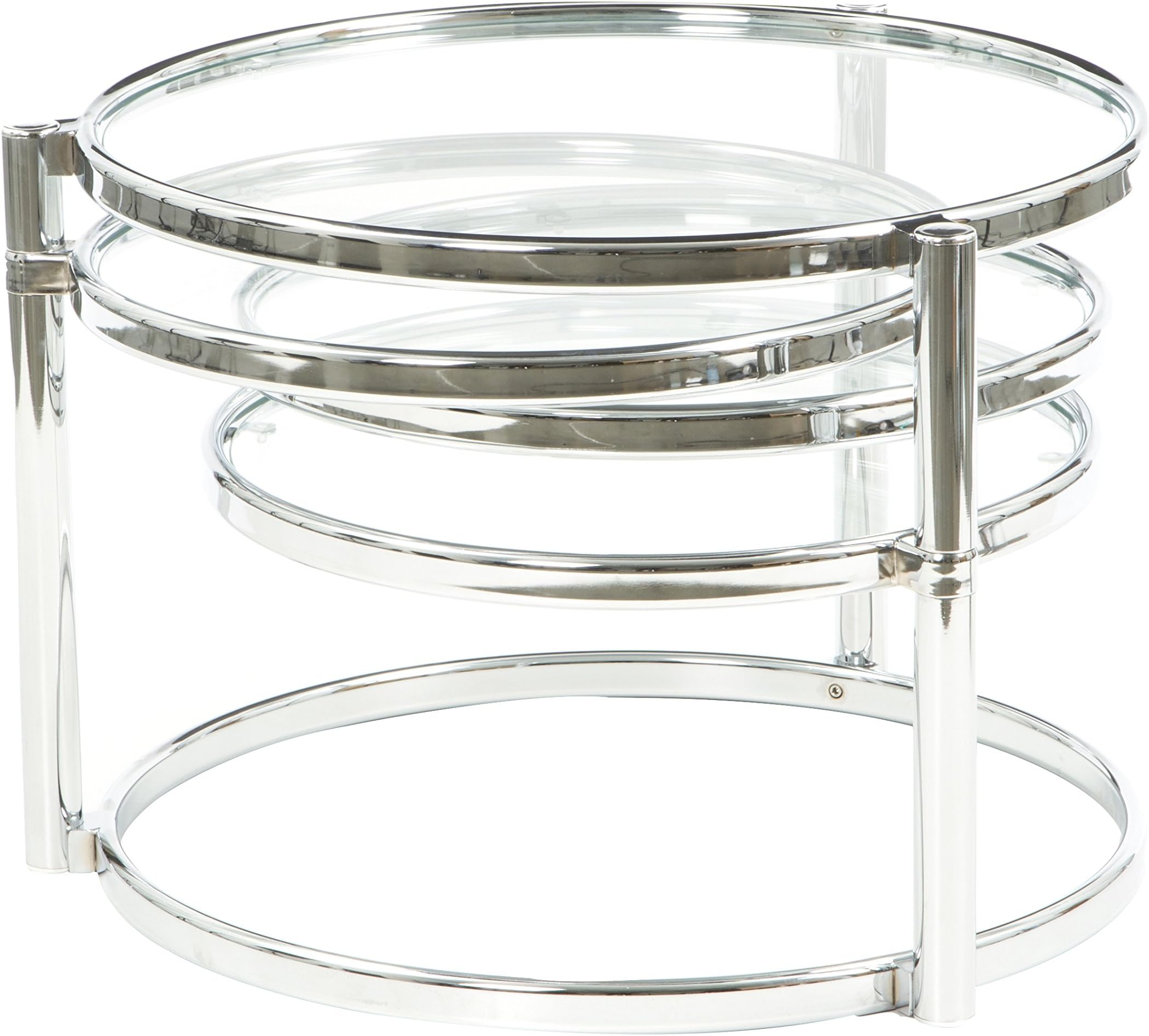 Cotham Motion Round Coffee Table with 5 Exterior Shelves for Living Room Made of Glass and Metal in Clear and Chrome Finish 17.15'' H x 59.84'' W x 55.11'' D in.