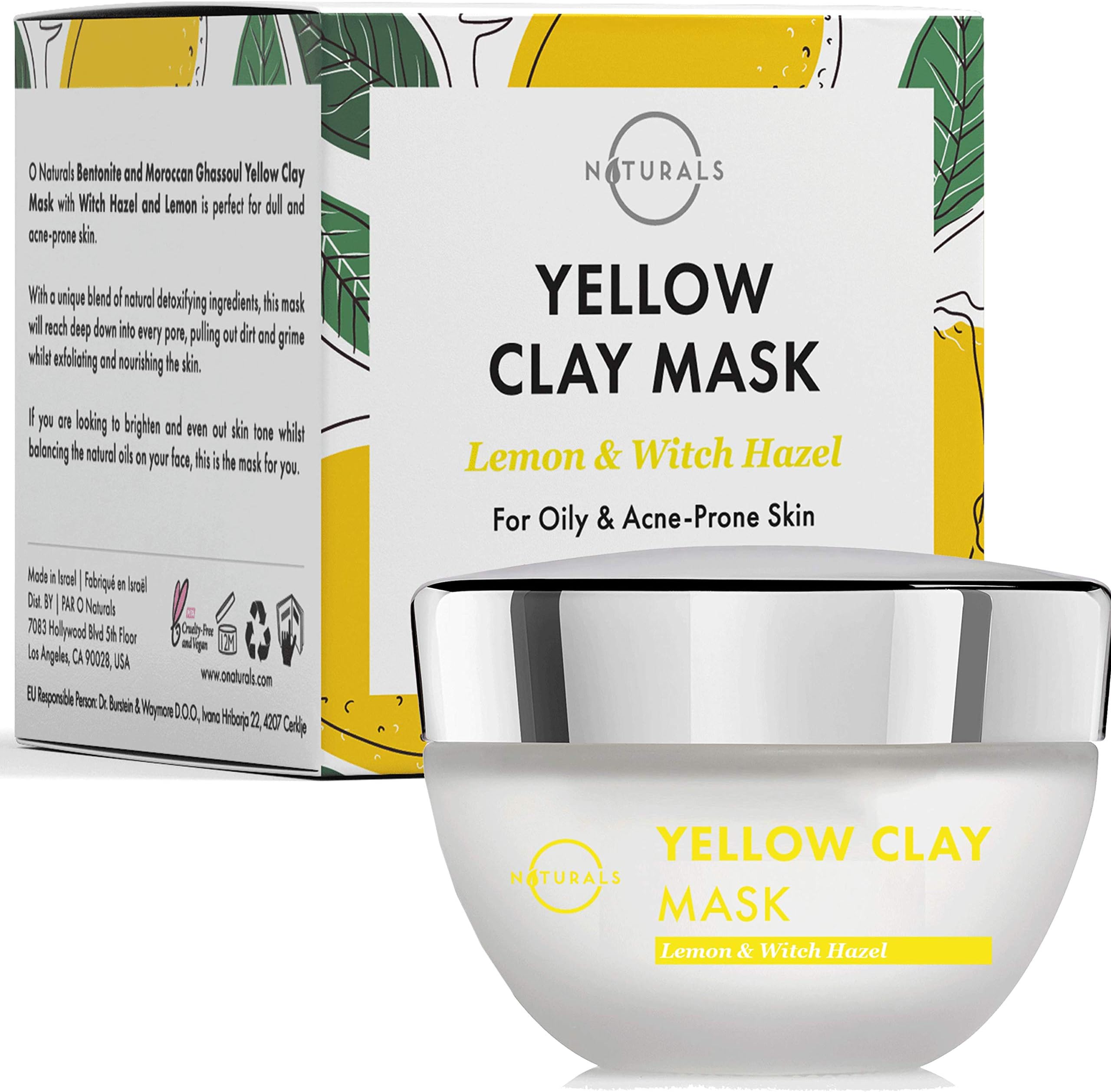 O Naturals Facial Moisturizer Bentonite Clay Mask. Pore Vacuum Face Exfoliator Witch Hazel Hydrating Face Mask, Lemon Oil Turmeric Facial Mask Retinol Intense Acne Treatment for Men & Women 1.7oz