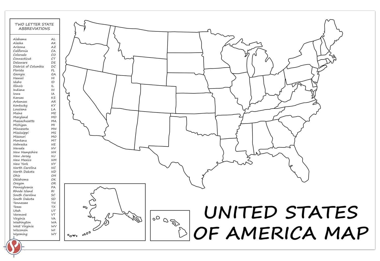 United States Map Usa Poster Us Educational Map With State 2 Letter Abbreviation For Ages Kids To Adults Home School Office Printed On 110lb Card Stock 12 X 18 Inches