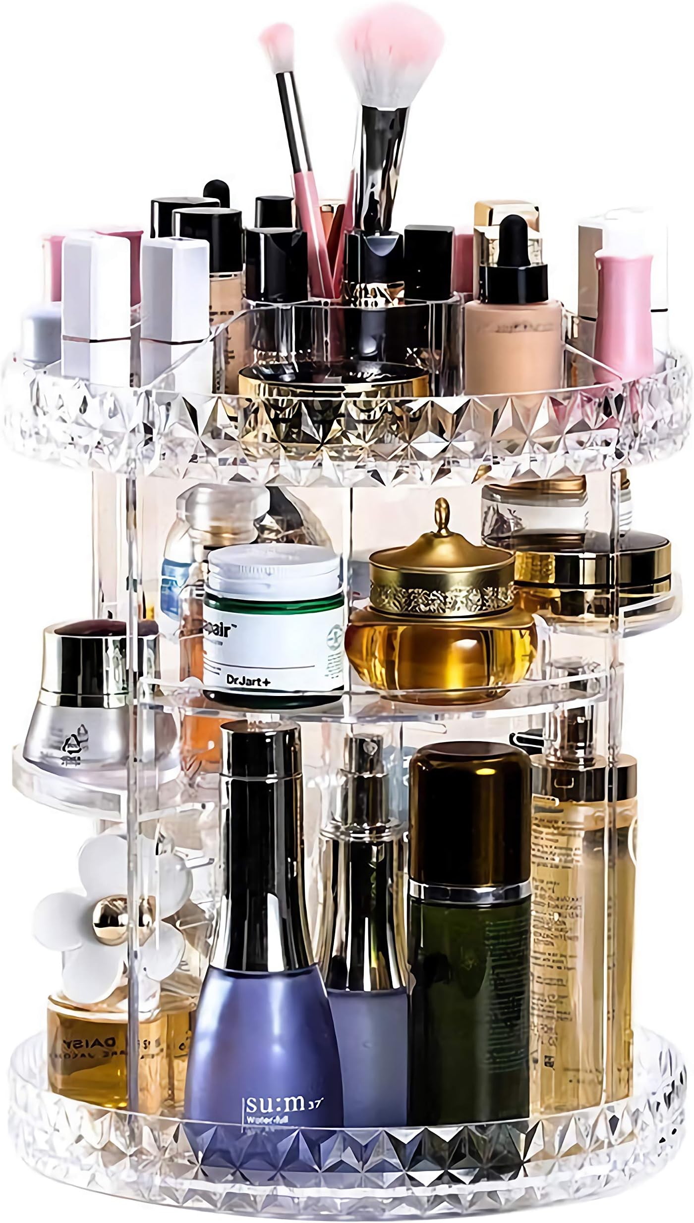 Makeup Organizer, 360 Degree Rotating Adjustable Cosmetic Storage, DIY Clear Skin Care Display Holder, Large Capacity Acrylic Swivel Shelf Desktop, Best for Countertop (Transparent)