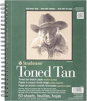 Strathmore 412 9 400 Series Toned Tan Sketch Pad 9x12 Wire Bound 50 Sheets