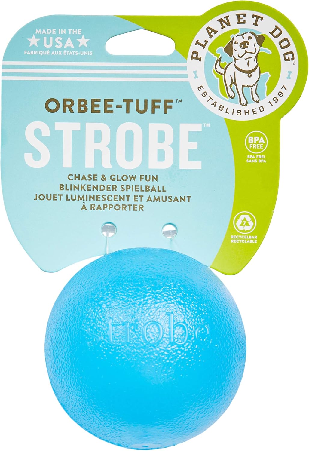 Planet Dog Orbee-Tuff Strobe Ball Blue Light Up LED Dog Toy, Medium - Image 3