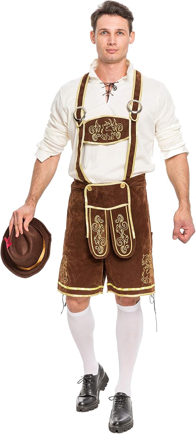 Men’s German Bavarian Oktoberfest Costume Set for Halloween Dress Up Party and Beer Festival: Clothing