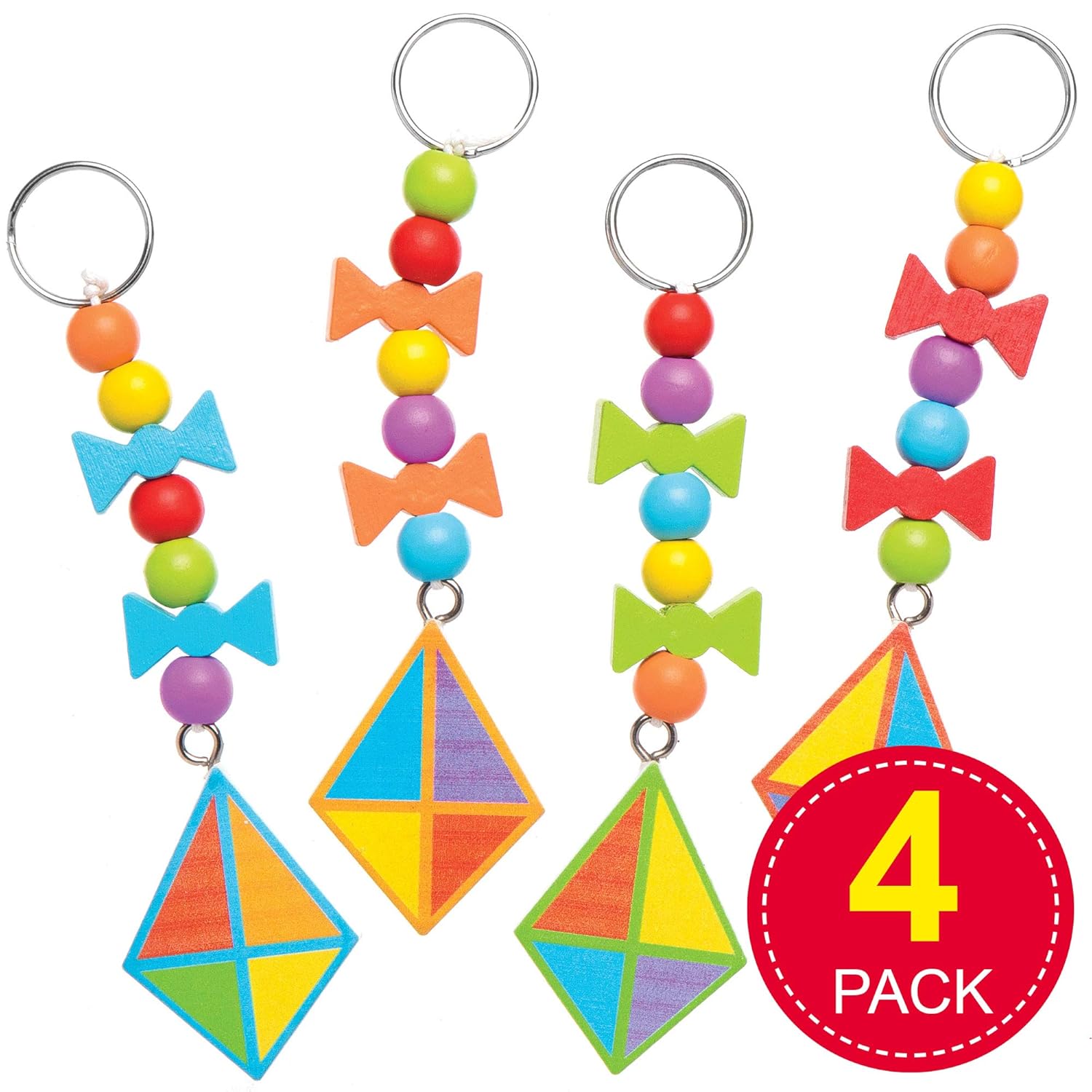 Baker Ross AT674 Kite Wooden Keyring & Bag Dangler Kits - Pack of 4, Design Your Own Kits for Kids Arts and Crafts Projects,White - Image 3