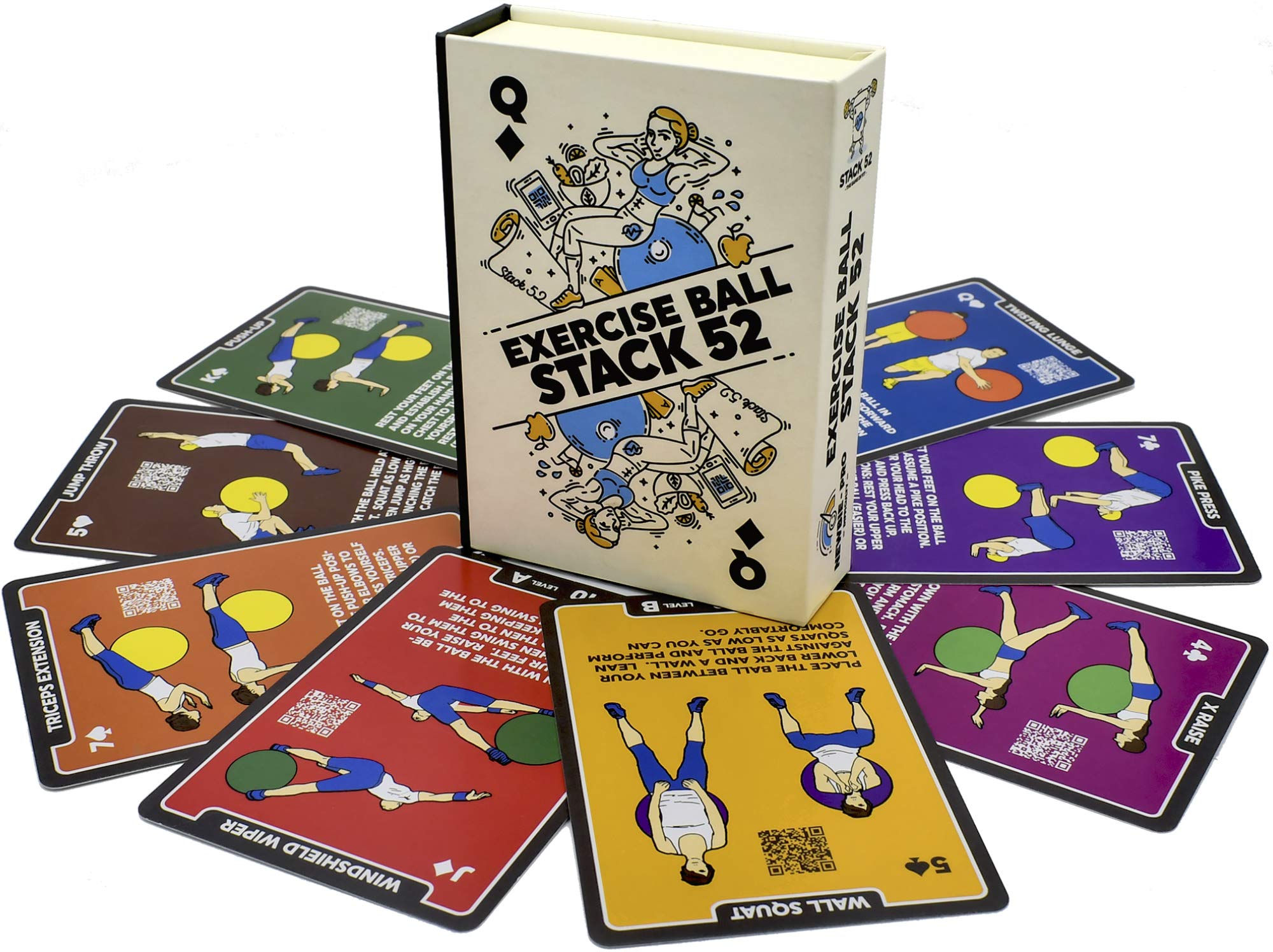 Stack 52 Exercise Ball Fitness Cards. Swiss Ball Workout Playing Card