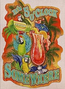 Selmad Summer 5 O'Clock Somewhere Garden Flag Parrot Margarita Double Sided, Tropical Palm Burlap Decorative House Yard Decoration, Funny Party Quote Nautical Beach Seasonal Outdoor Décor 12 x 18