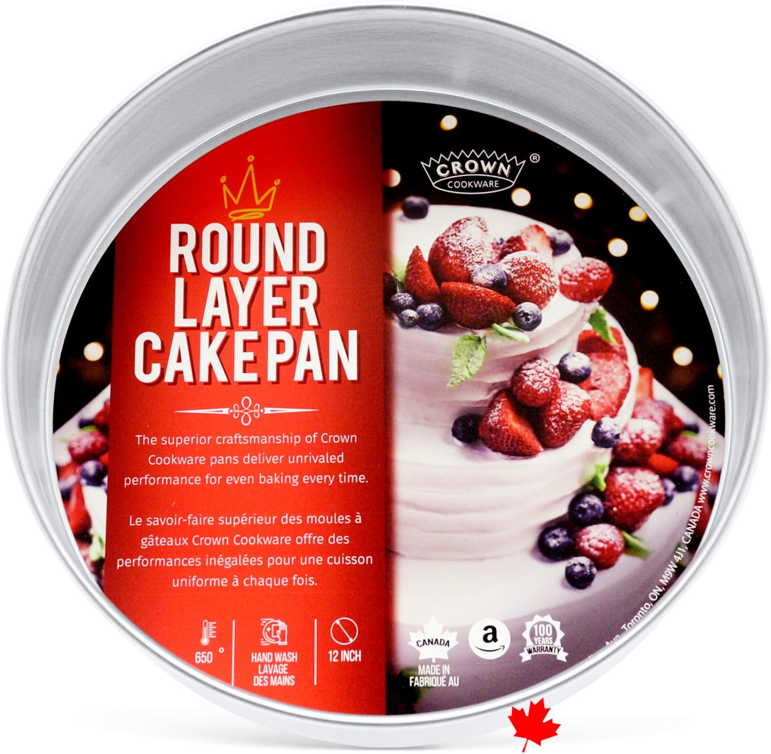 Crown 12 inch Cake Pan, 3" Deep,Heavy Duty, Even-Heating, Made in Canada