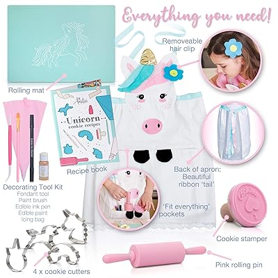 Buy Kids Cookie Baking Set For Girls Incl Unicorn Apron Cookie Cutters Complete Cooking Kit With 14 Pieces Great For Kitchen Dress Up And Gifts For Girls Age 4 12 Online In Indonesia B08l3bmkxx