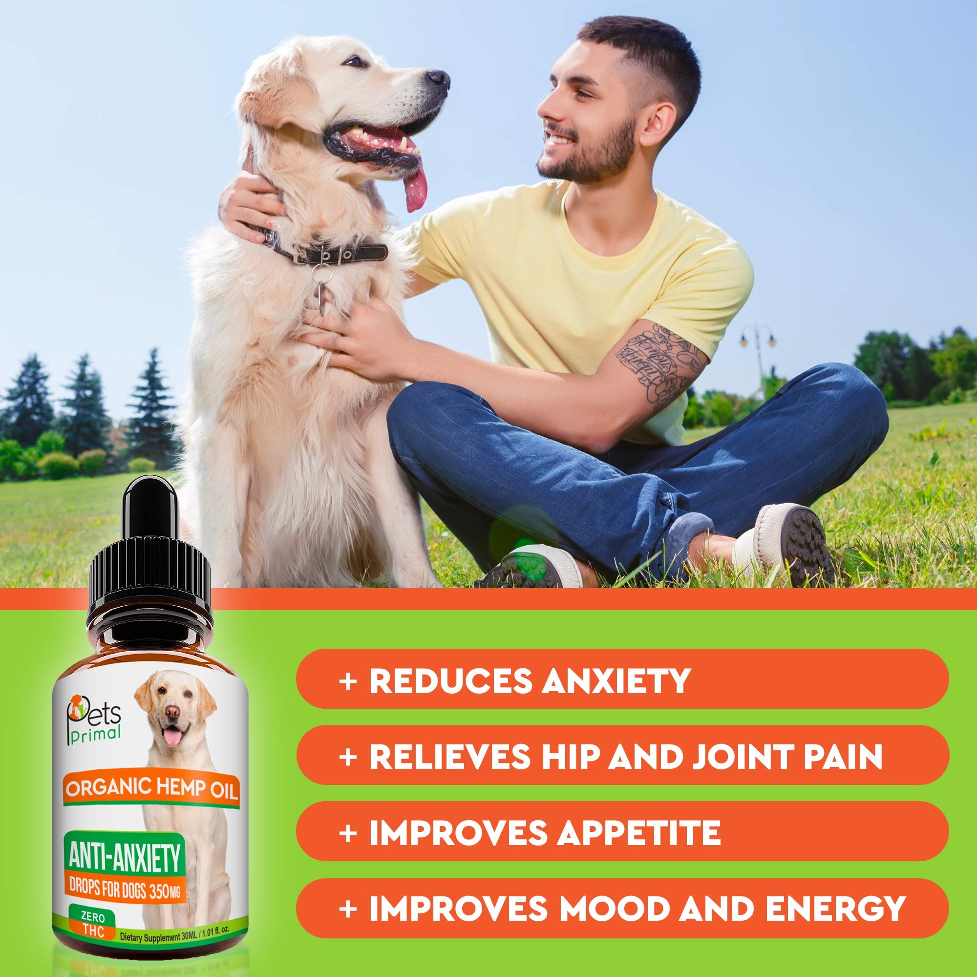 Hemp Oil for Dogs & Cats - Full Spectrum Hemp Extract, Grown & Made in USA -100% Natural Organic Pet Hemp Oil - Supports Hip & Joint Health, Pain Relief, Anti-Anxiety - 350MG with Omega 3, 6