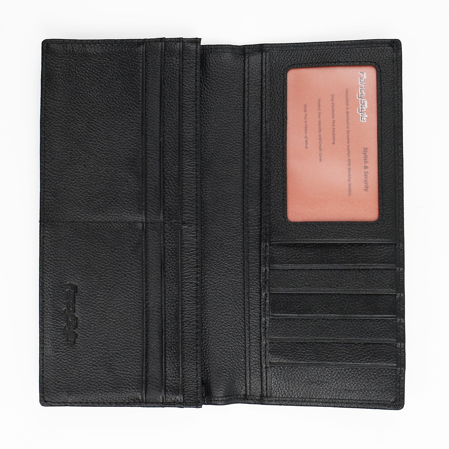 Men RFID Blocking Leather Checkbook Wallet Safe Long Bifold Travel Billfold Black with 10 Sleeves