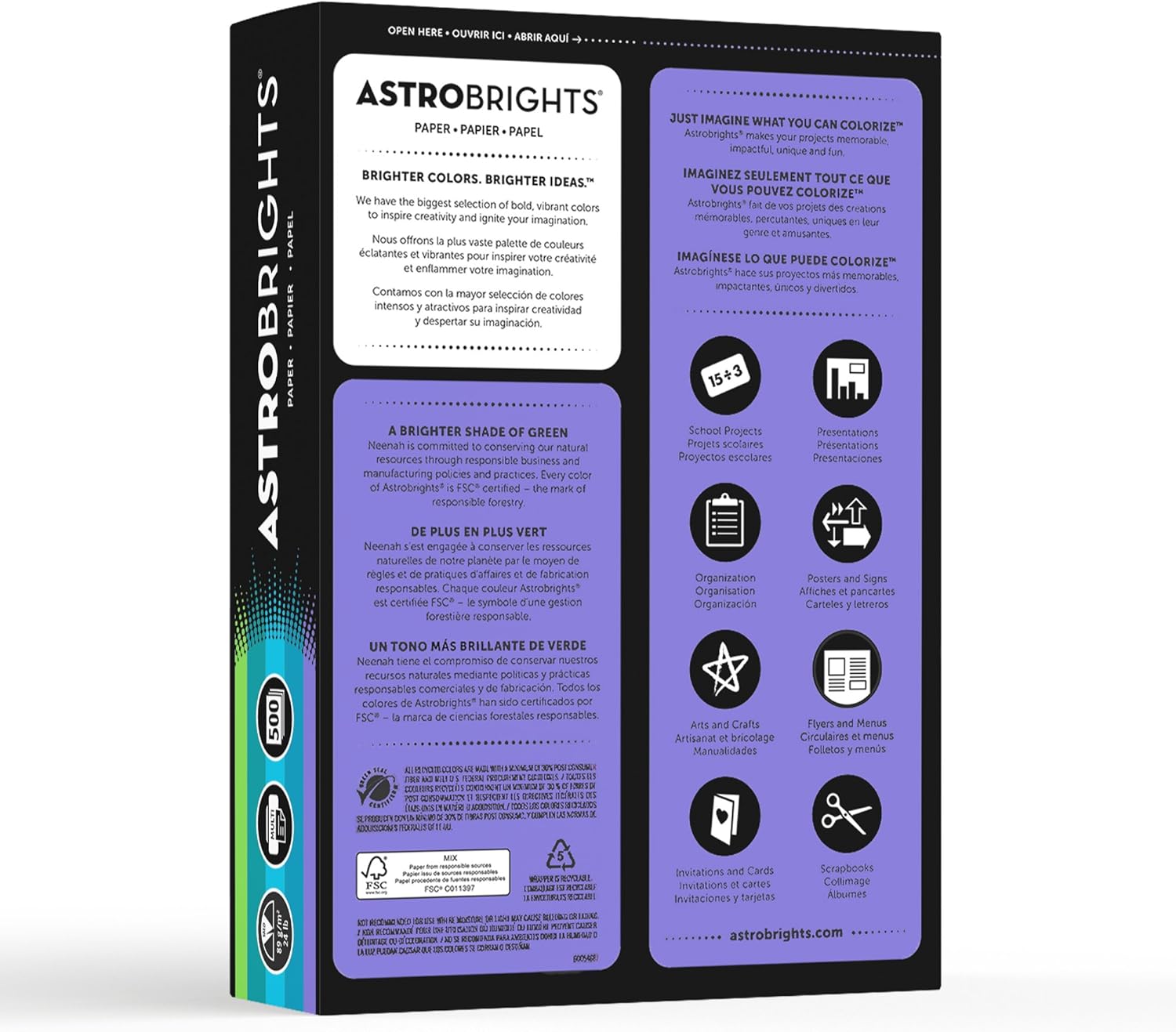 Astrobrights Color Paper, 8.5" x 11", 24 lb/ 89 gsm, "Cool" 5-Color Assortment, 500 Sheets(20274) : Printer And Copier Paper : Office Products