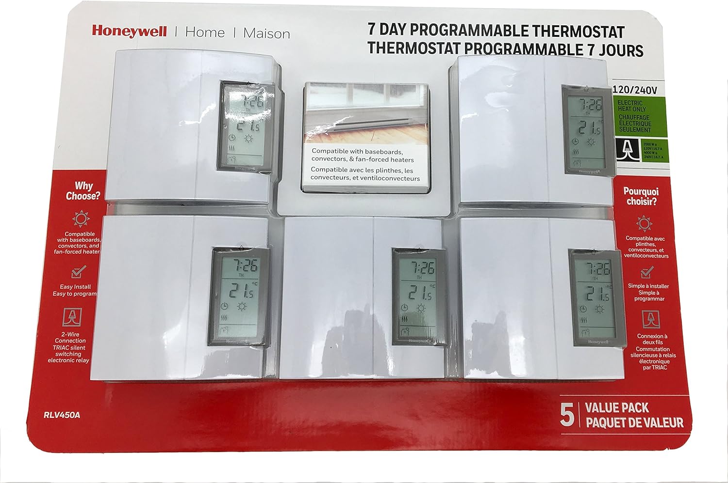 Honeywell RLV450A Hydronics Baseboard Convector 7Day Programmable