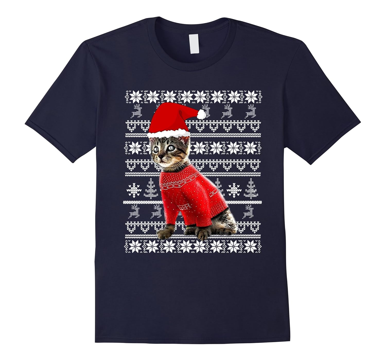 Cute Cat Sweater Christmas Hat Santa Funny Tshirt-ANZ