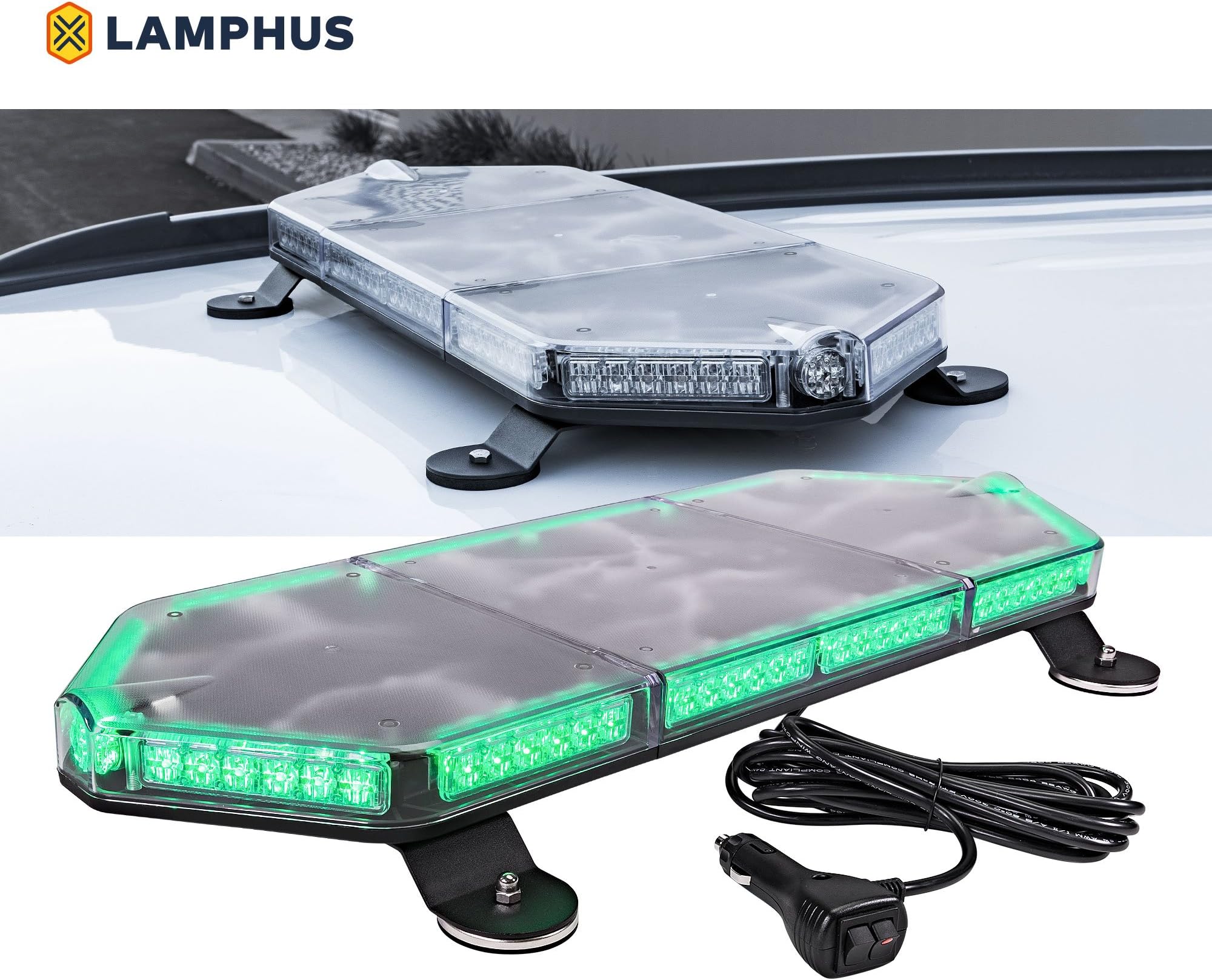 NanoFlare NFMB80 26" 80W Green LED Strobe Mini Light Bar [SAE Class 1] [63 Flash Modes] [12ft Cord] [Magnet or Permanent] Green Flashing Emergency Police Light Bar for Truck Vehicles
