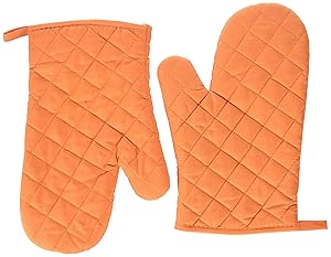 Oven Mitts, Premium Heat Resistant Kitchen Gloves Cotton & Polyester Quilted Oversized Mittens, 1 Pair Orange