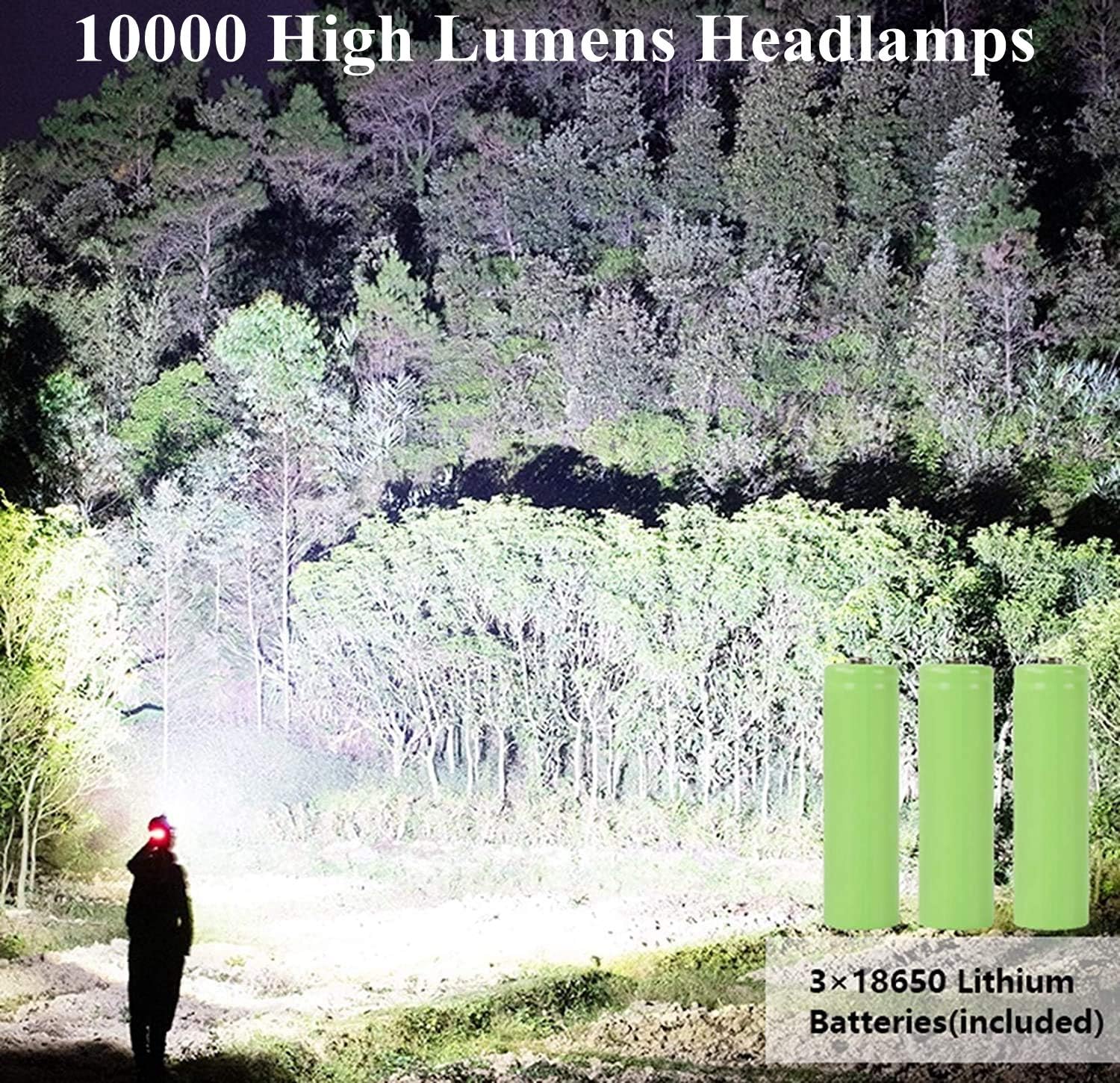 Professional LED Rechargeable Headlamps, Brightest 10000 Lumens Headlamps Flashlights for Adults with 4 Light Modes, IPX5 Waterproof, Warn Light, Adjustable Headlamps for Hunting/Running/Outdoors - - 