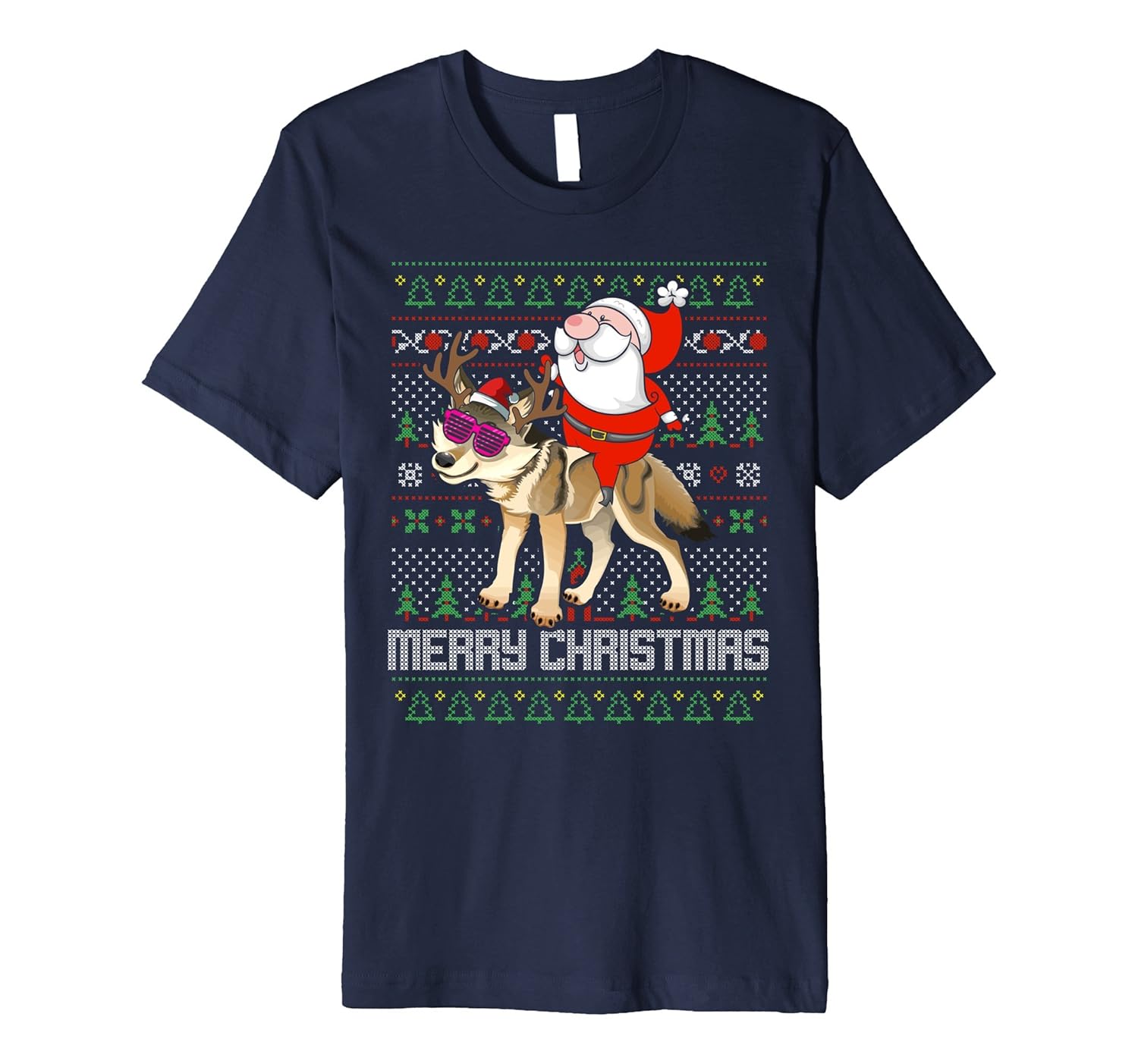 Funny Santa Claus Tshirt Wolf Merry Xmas Ugly Christmas Gift-ANZ