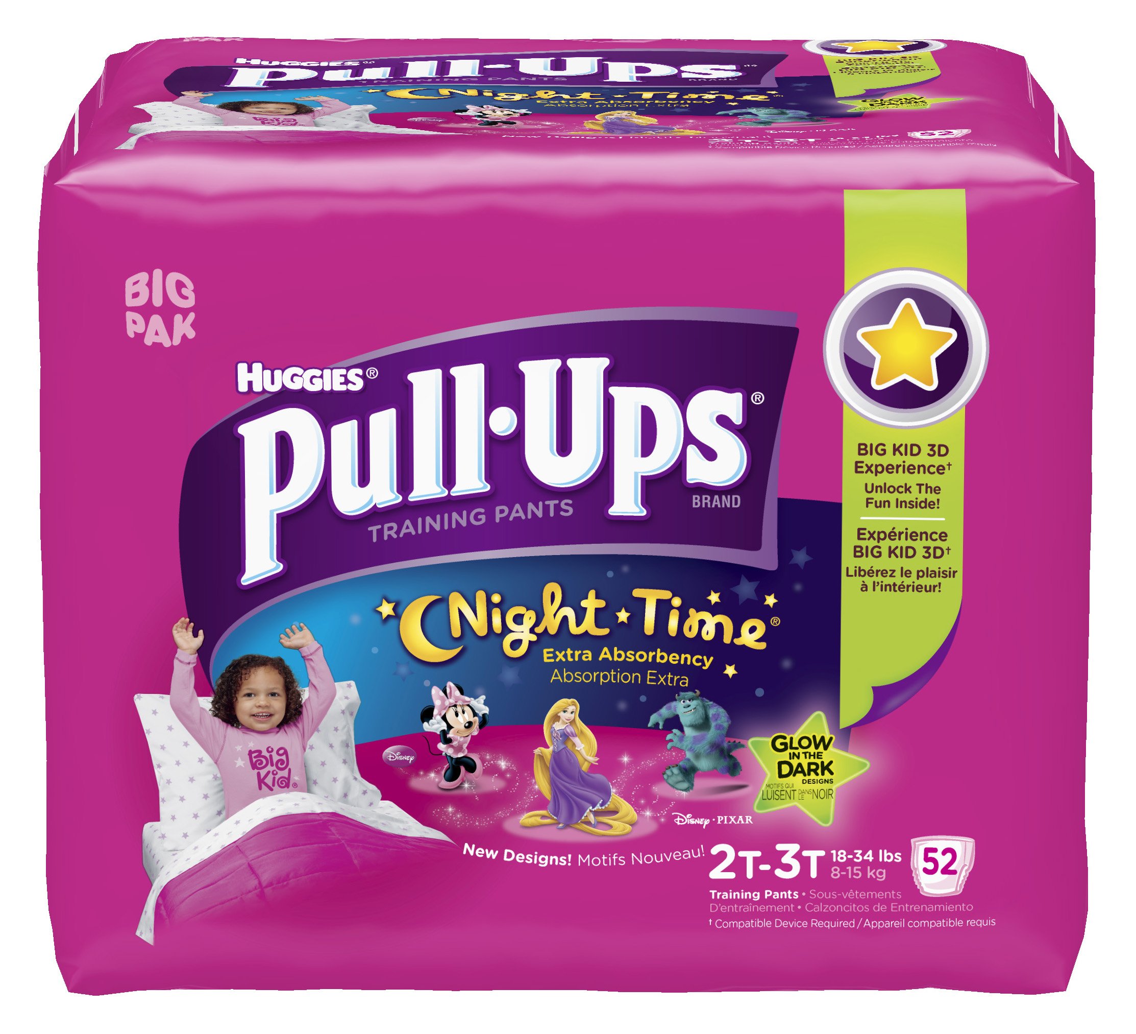 PullUps Nighttime Training Pants, Size 2T 3T, Girl, 52 Count (Pack