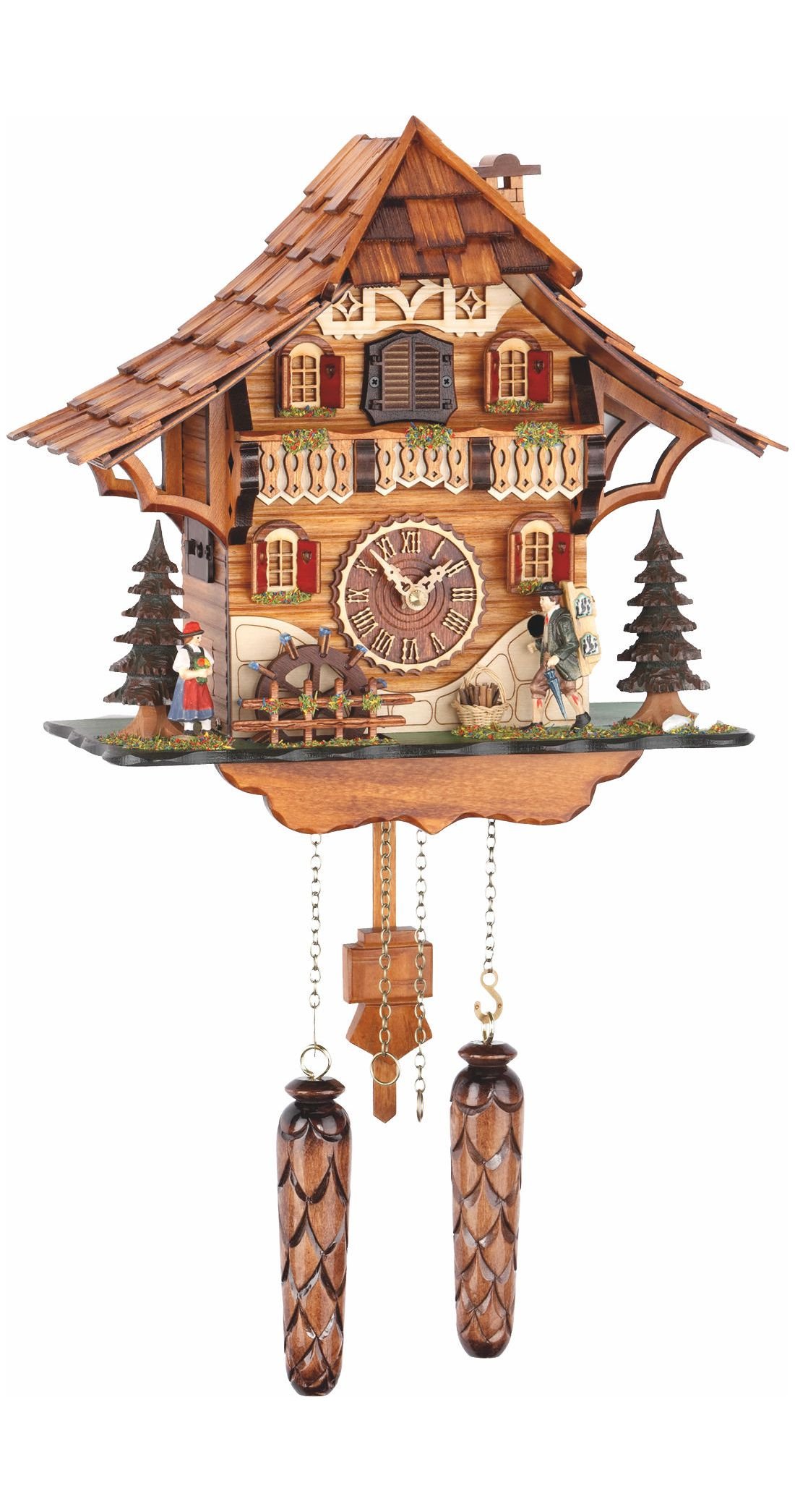 Trenkle Quartz Cuckoo Clock Black Forest House with Moving Mill Wheel