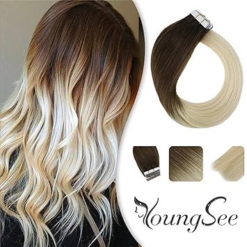 Youngsee 24 Inch Tape In Ombre Hair Extensions Dark Brown With