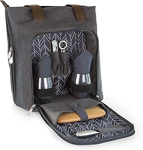LEGACY - a Picnic Time Brand Sonoma Insulated Tote with Wine and Cheese Service for Two, Grey