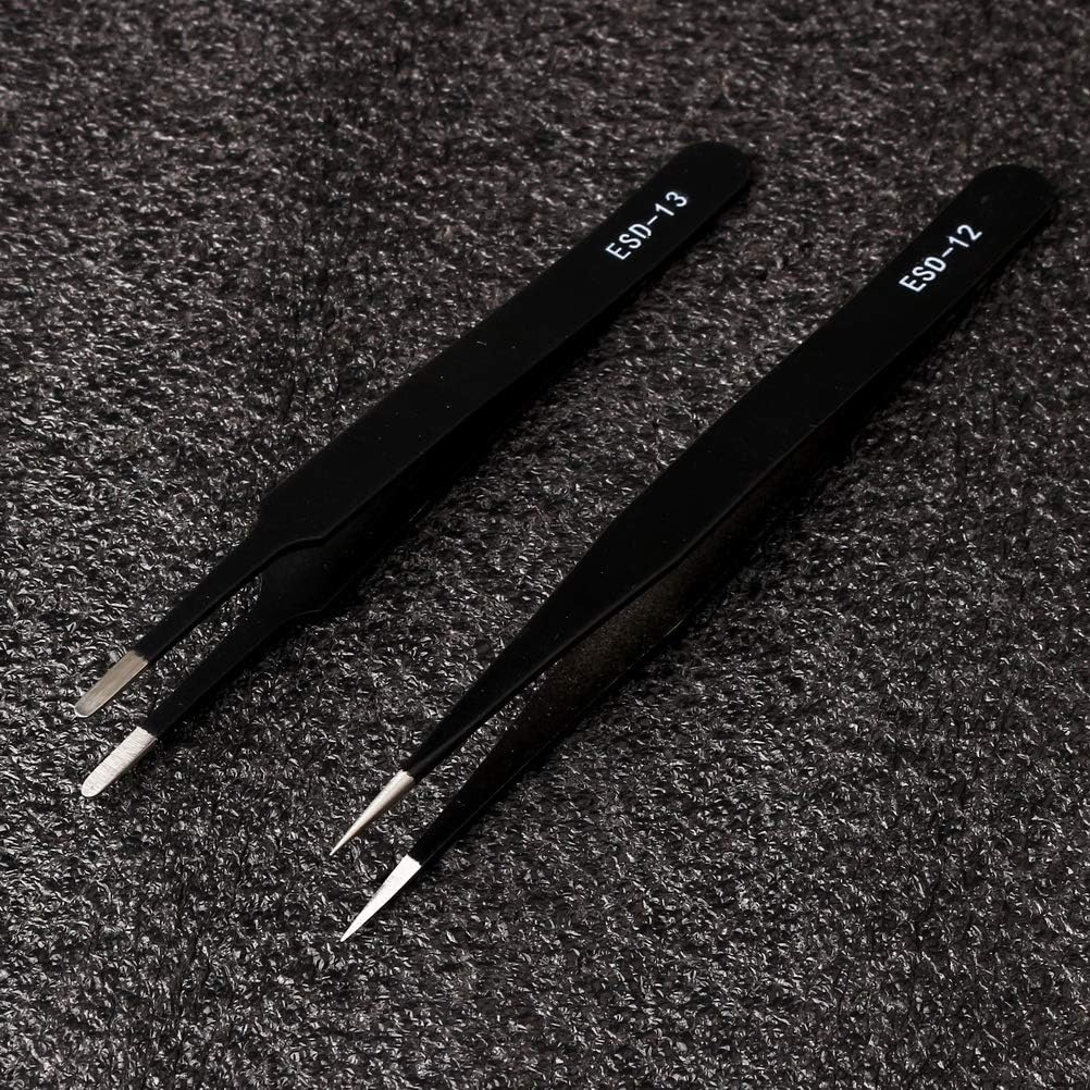 ZHIYE Precision ESD Anti-Static Tweezers, 7 pcs Stainless Steel Tweezers Set for Electronics Jewelry-Making, Laboratory Work - Image 5