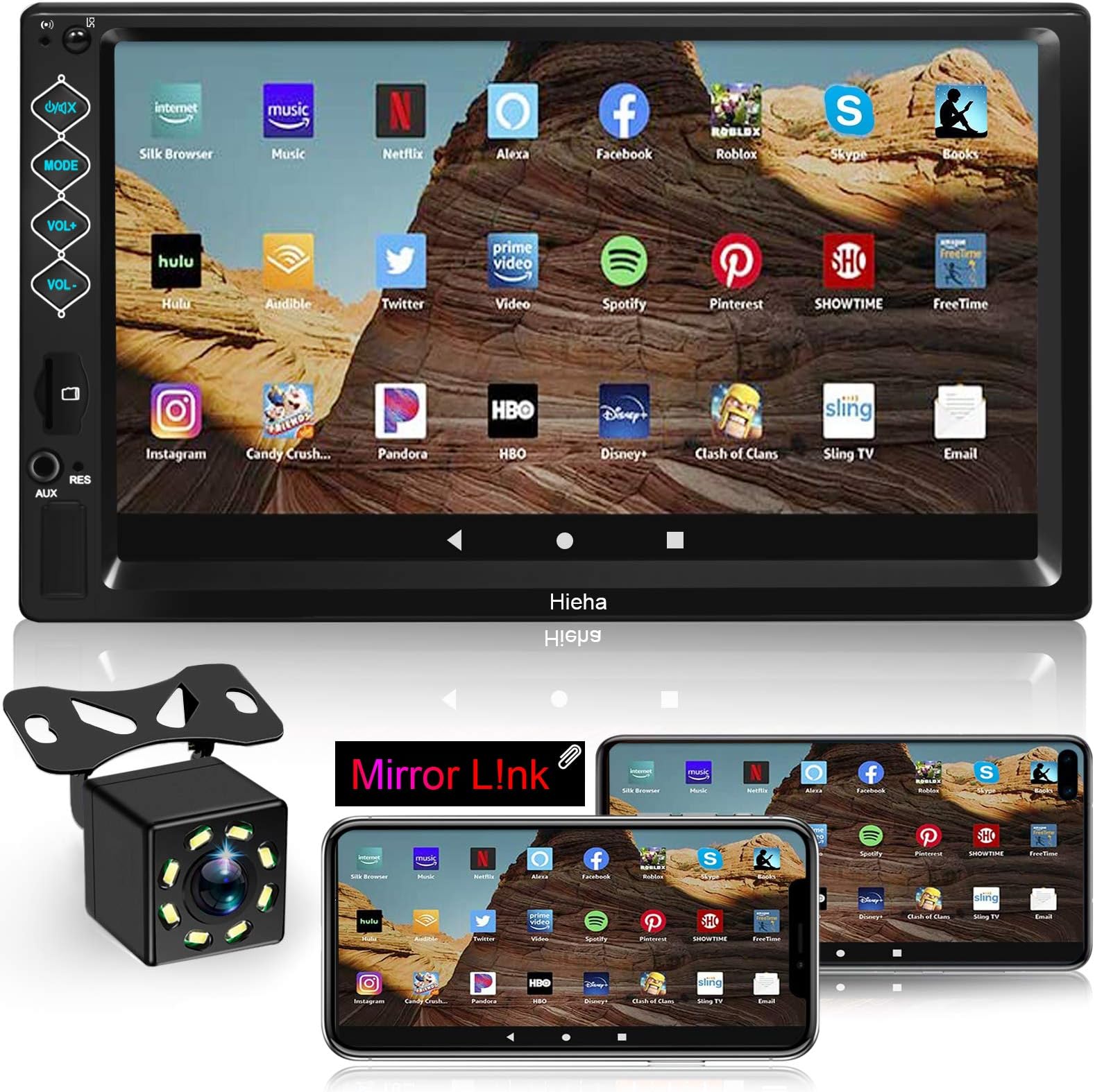 Car Stereo Double Din Car Multimedia Player-Apple Carplay and Android Auto, in-Dash Digital Media, 7 Inch Touchscreen, Voice Control, Bluetooth,AM/FM Car Radio, Backup Camera (Mirrorlink Car Audio)